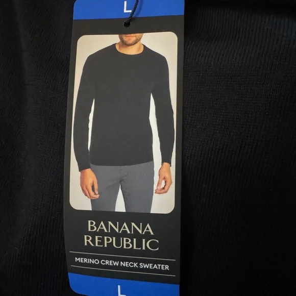 NWT MENS L Lg Banana Republic Merino Black Crewneck Sweater Minimalist Design - Picture 10 of 11